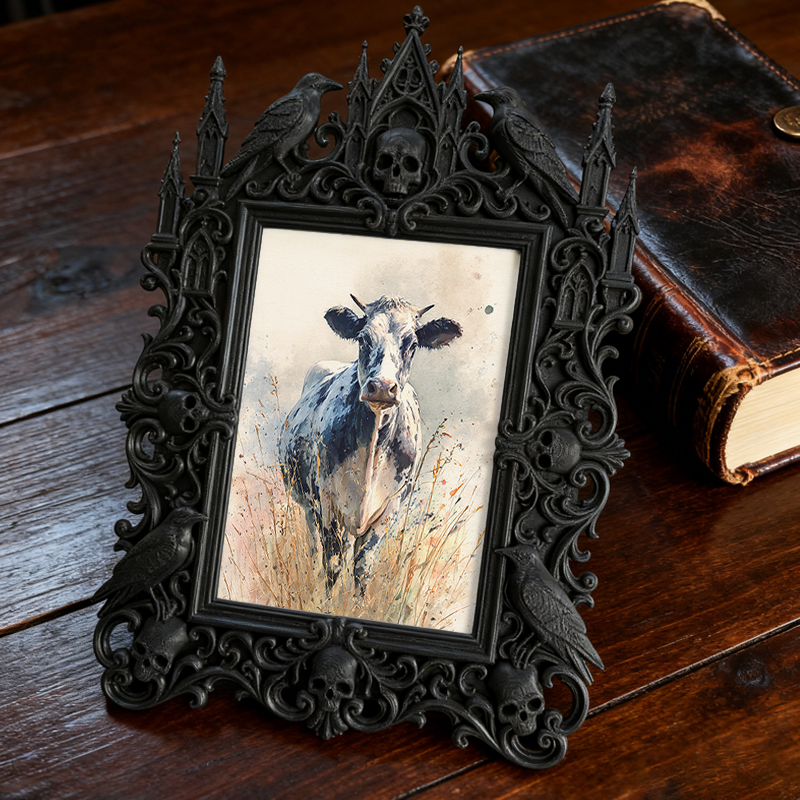 Reel-hit Gothic Dark-style Photo Frame | Gothic Brow Henna Studio Display Decor, Photo Ornament, Wall-mountable & Tabletop, High-gloss Frame
