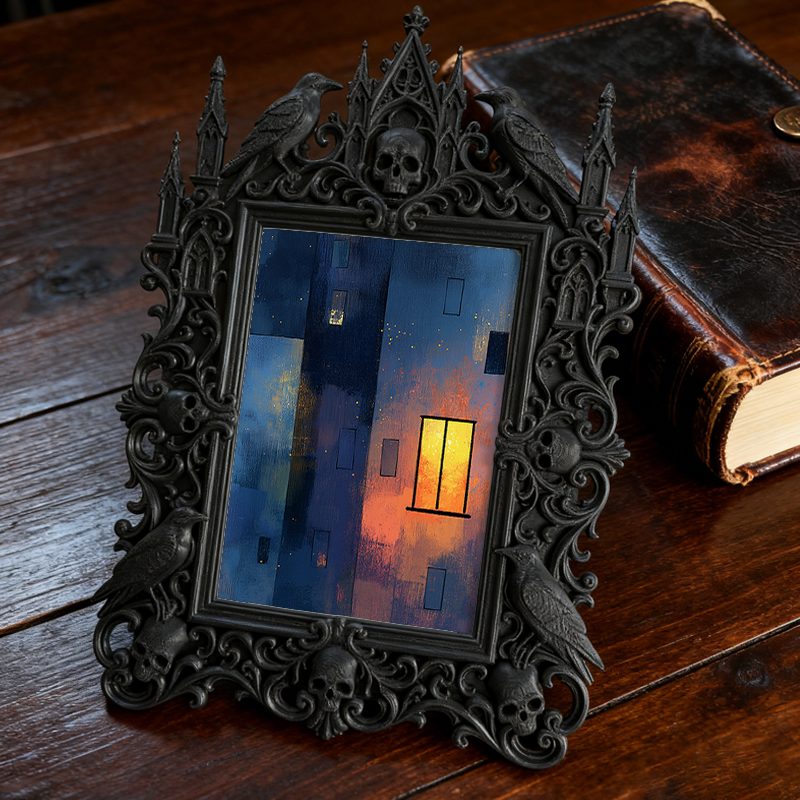 Classy-dark-vibe Gothic Dark-style Photo Frame | Dark Academia Book Binding Tool Shop Decor, Photo Ornament, Wall-mountable & Tabletop, Prac
