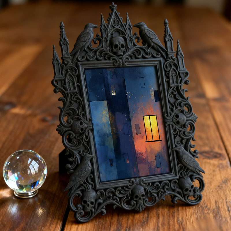 Classy-dark-vibe Gothic Dark-style Photo Frame | Dark Academia Book Binding Tool Shop Decor, Photo Ornament, Wall-mountable & Tabletop, Prac