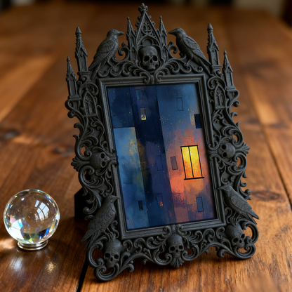 Classy-dark-vibe Gothic Dark-style Photo Frame | Dark Academia Book Binding Tool Shop Decor, Photo Ornament, Wall-mountable & Tabletop, Prac