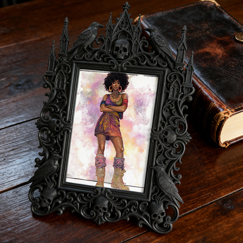 Refined-spooky Gothic Dark-style Photo Frame | Paranormal Museum Exhibition Hall Decor, Photo Ornament, Wall-mountable & Tabletop, Elegant F