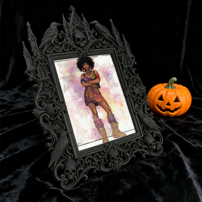 Refined-spooky Gothic Dark-style Photo Frame | Paranormal Museum Exhibition Hall Decor, Photo Ornament, Wall-mountable & Tabletop, Elegant F