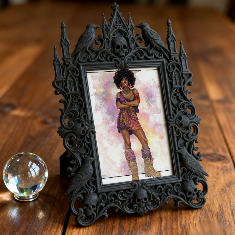 Refined-spooky Gothic Dark-style Photo Frame | Paranormal Museum Exhibition Hall Decor, Photo Ornament, Wall-mountable & Tabletop, Elegant F