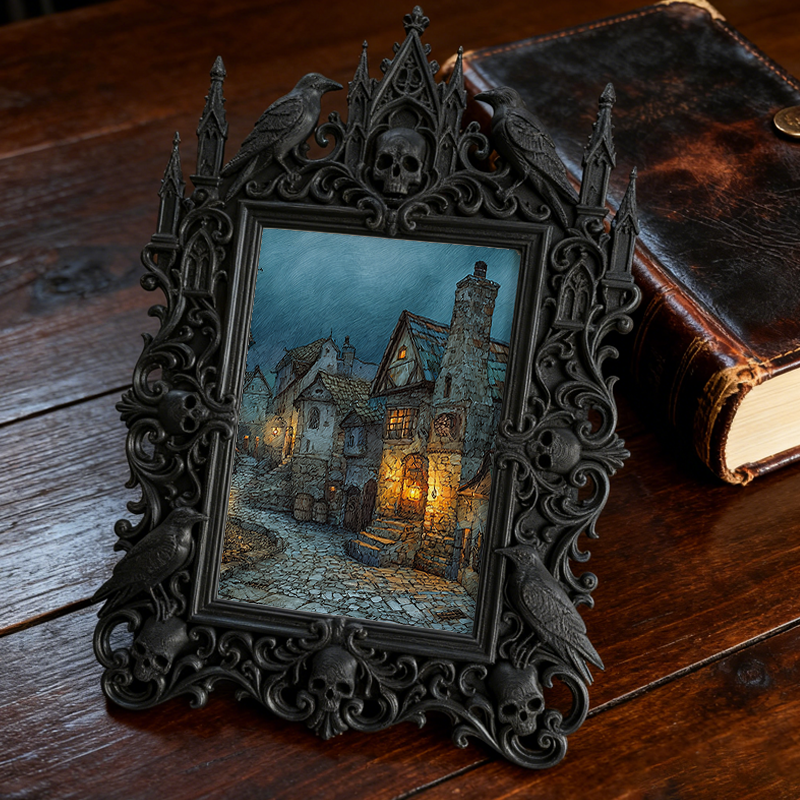 Crowd-pleaser-pick Gothic Dark-style Photo Frame | Horror Cosplay Prop Making Workshop Decor, Photo Ornament, Wall-mountable & Tabletop, Lig