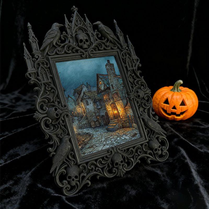 Crowd-pleaser-pick Gothic Dark-style Photo Frame | Horror Cosplay Prop Making Workshop Decor, Photo Ornament, Wall-mountable & Tabletop, Lig