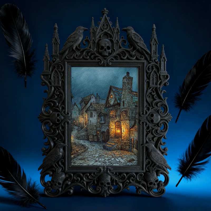 Crowd-pleaser-pick Gothic Dark-style Photo Frame | Horror Cosplay Prop Making Workshop Decor, Photo Ornament, Wall-mountable & Tabletop, Lig