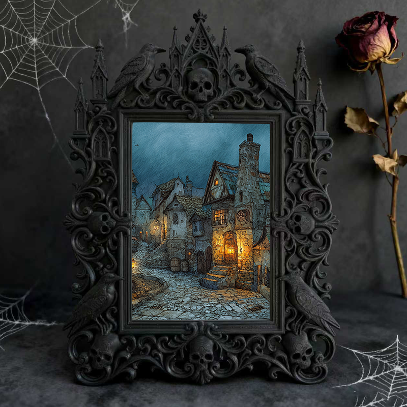 Crowd-pleaser-pick Gothic Dark-style Photo Frame | Horror Cosplay Prop Making Workshop Decor, Photo Ornament, Wall-mountable & Tabletop, Lig