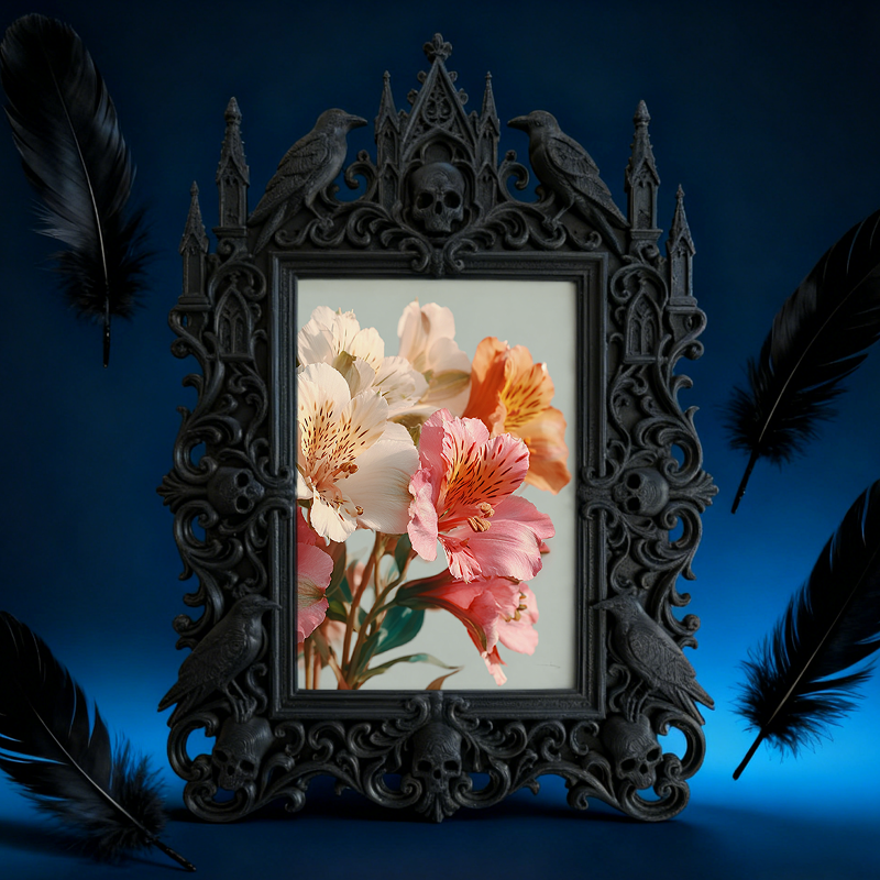 TikTok-viral Gothic Dark-style Photo Frame | Gothic Handmade Scented Candle Shop Decor, Photo Ornament, Wall-mountable & Tabletop, Plastic F