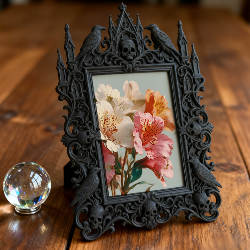 TikTok-viral Gothic Dark-style Photo Frame | Gothic Handmade Scented Candle Shop Decor, Photo Ornament, Wall-mountable & Tabletop, Plastic F