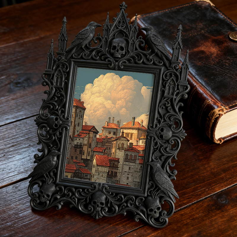Exclusive-drop Gothic Dark-style Photo Frame | Occult Tarot Card Storage Box Shop Decor, Photo Ornament, Wall-mountable & Tabletop, Collecti