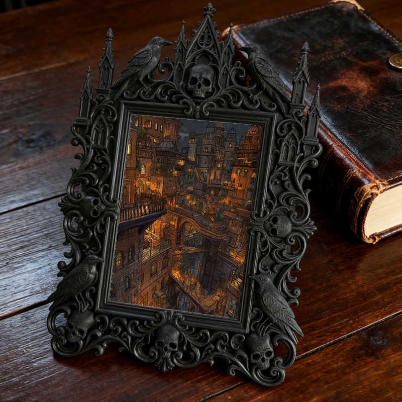 Elegant-spooky Gothic Dark-style Photo Frame | Paranormal Themed Book Caf茅 Shelf Decor, Photo Ornament, Wall-mountable & Tabletop, Elegant F