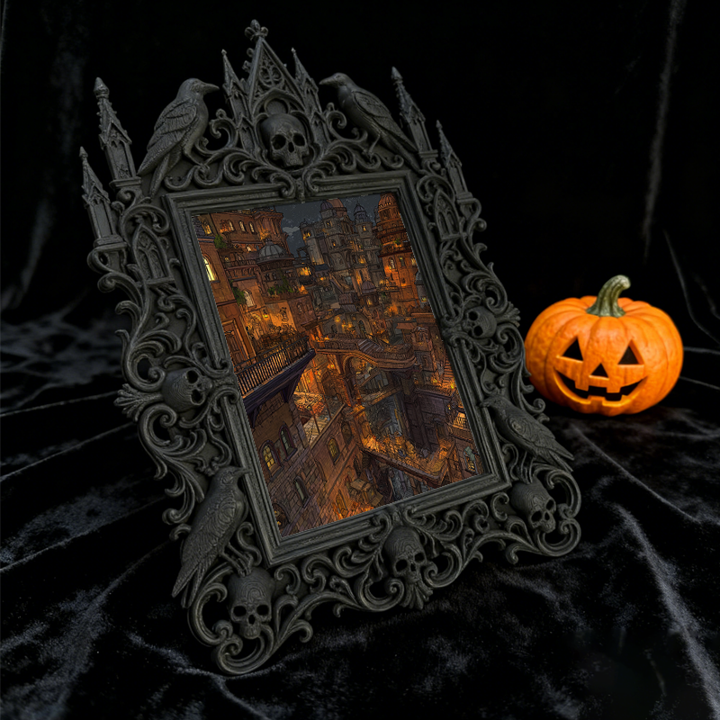 Elegant-spooky Gothic Dark-style Photo Frame | Paranormal Themed Book Caf茅 Shelf Decor, Photo Ornament, Wall-mountable & Tabletop, Elegant F