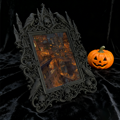 Elegant-spooky Gothic Dark-style Photo Frame | Paranormal Themed Book Caf茅 Shelf Decor, Photo Ornament, Wall-mountable & Tabletop, Elegant F