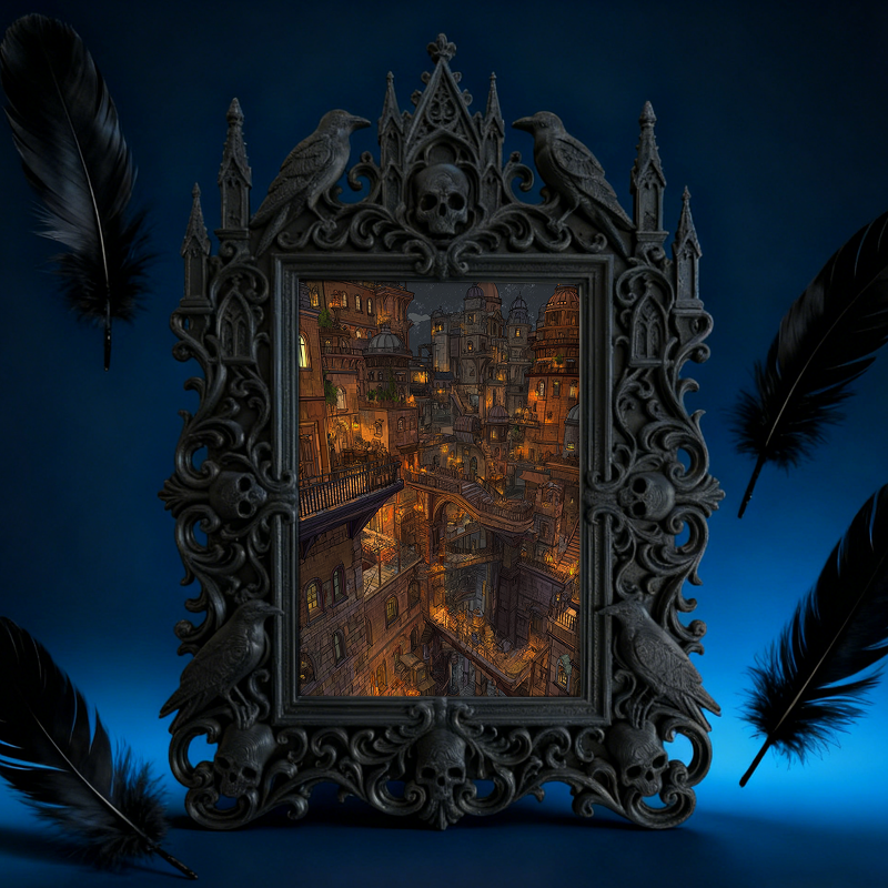 Elegant-spooky Gothic Dark-style Photo Frame | Paranormal Themed Book Caf茅 Shelf Decor, Photo Ornament, Wall-mountable & Tabletop, Elegant F