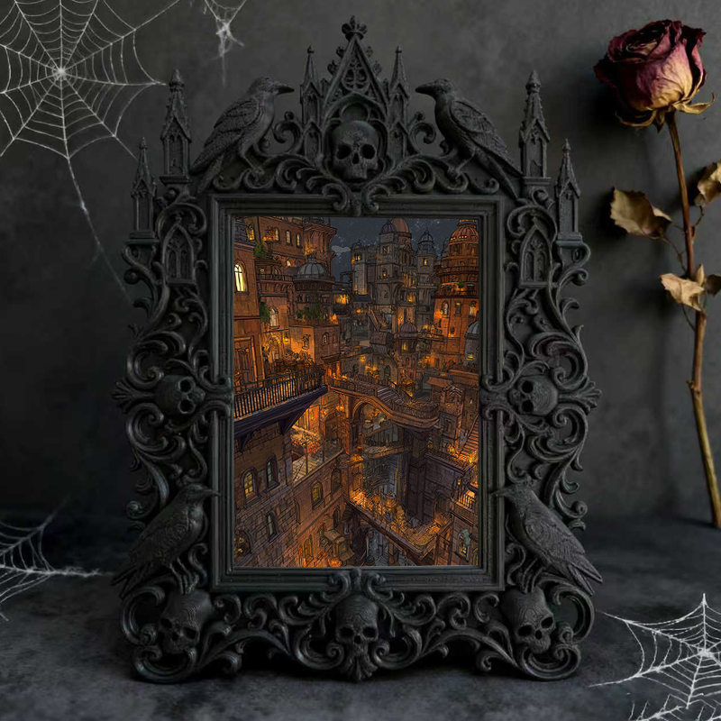 Elegant-spooky Gothic Dark-style Photo Frame | Paranormal Themed Book Caf茅 Shelf Decor, Photo Ornament, Wall-mountable & Tabletop, Elegant F