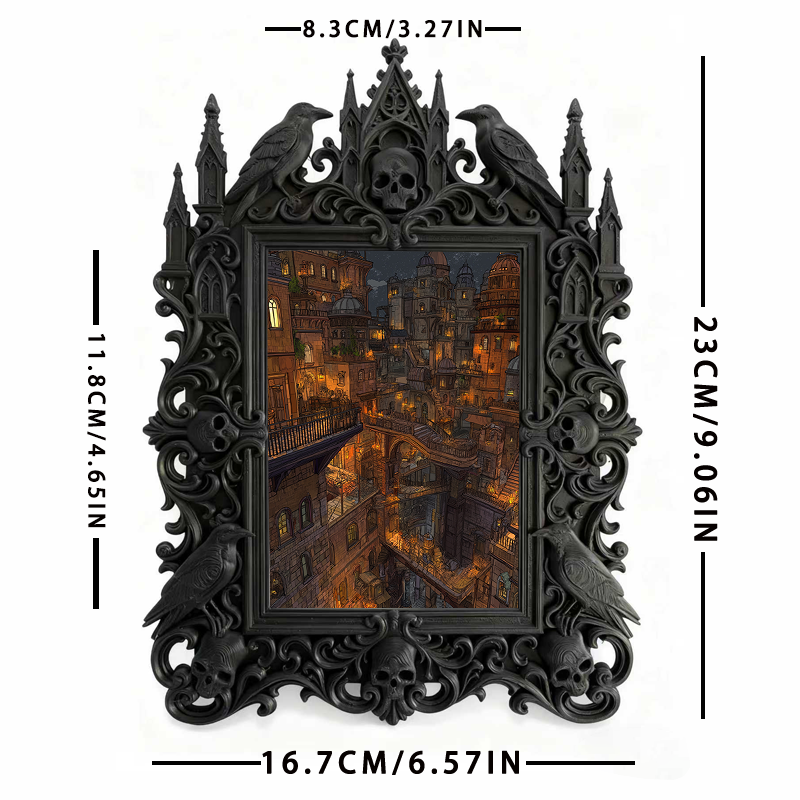 Elegant-spooky Gothic Dark-style Photo Frame | Paranormal Themed Book Caf茅 Shelf Decor, Photo Ornament, Wall-mountable & Tabletop, Elegant F