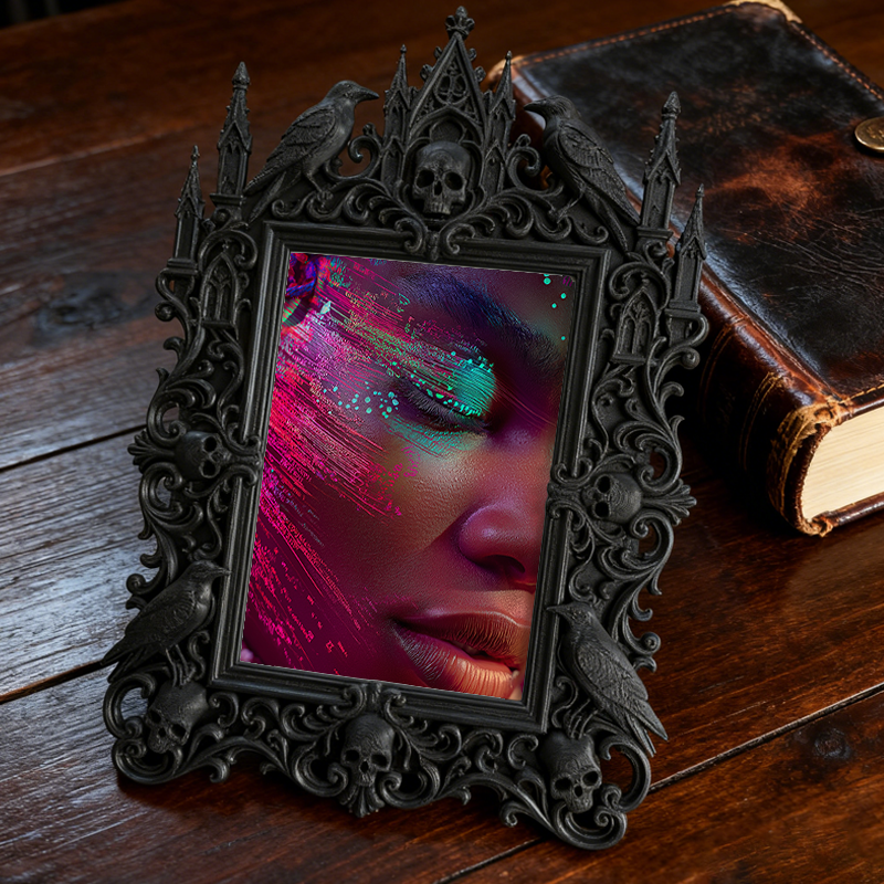 Bold-eye-catching Gothic Dark-style Photo Frame | Dark Fantasy Board Game Piece Shop Decor, Photo Ornament, Wall-mountable & Tabletop, Creat