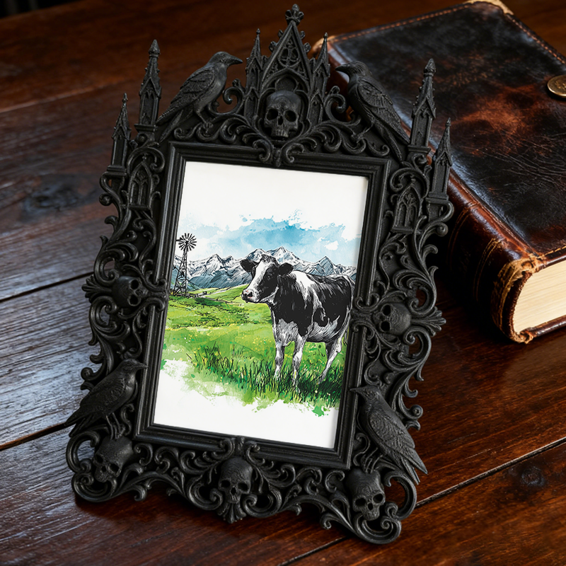 Bestselling-hit Gothic Dark-style Photo Frame | Gothic Craft Cider Label Design Shop Decor, Photo Ornament, Dual-use Display, Retro Plastic 