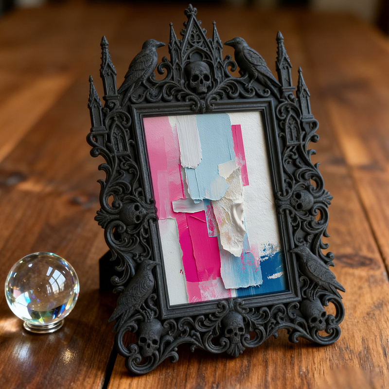 Sought-after Gothic Dark-style Photo Frame | Werewolf-themed Hunting Cabin Bedroom Decor, Photo Ornament, Wall/Table Dual-use, Rustic Frame