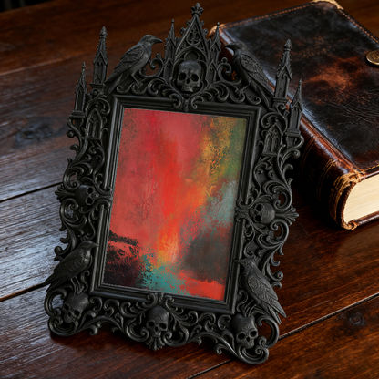 Refined-spooky Gothic Dark-style Photo Frame | Paranormal Museum Gift Shop Shelf Decor, Photo Ornament, Wall-mountable & Tabletop, Elegant F