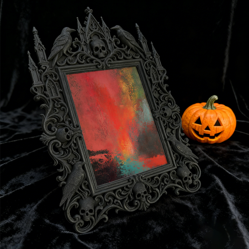 Refined-spooky Gothic Dark-style Photo Frame | Paranormal Museum Gift Shop Shelf Decor, Photo Ornament, Wall-mountable & Tabletop, Elegant F