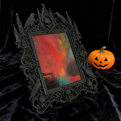 Refined-spooky Gothic Dark-style Photo Frame | Paranormal Museum Gift Shop Shelf Decor, Photo Ornament, Wall-mountable & Tabletop, Elegant F
