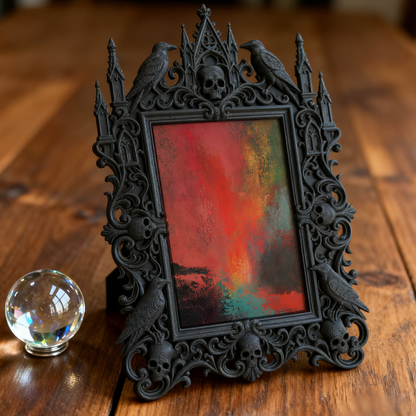 Refined-spooky Gothic Dark-style Photo Frame | Paranormal Museum Gift Shop Shelf Decor, Photo Ornament, Wall-mountable & Tabletop, Elegant F