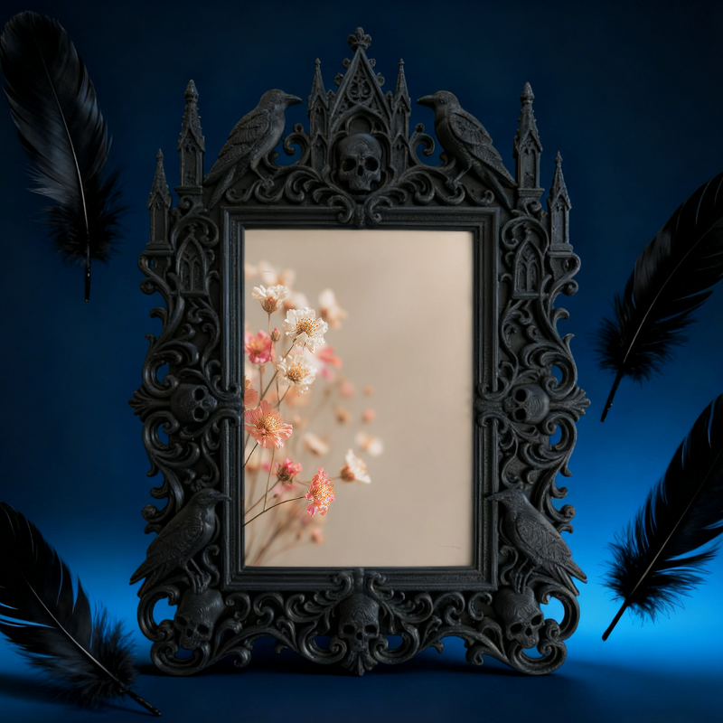 Highly-recommended Gothic Dark-style Photo Frame | Witchy Crystal Geode Display Shop Decor, Photo Ornament, Wall-mountable & Tabletop, Scrat
