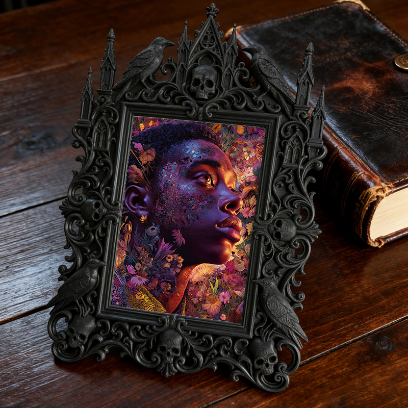 Must-buy Gothic Dark-style Photo Frame | Dark Dried Flower Bouquet Shop Decor, Photo Ornament, Wall-mountable & Tabletop, Slim Frame