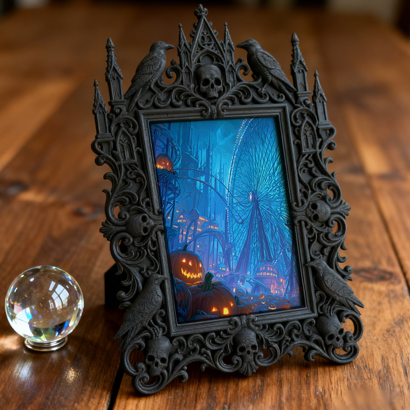 Rare-find Gothic Dark-style Photo Frame | Werewolf Cosplay Meetup Photo Booth Decor, Photo Ornament, Wall/Table Dual-use, Rustic Frame