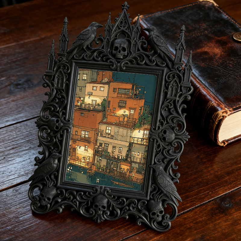 Luxe-dark Gothic Dark-style Photo Frame | Dark Calligraphy Wax Seal Stamp Shop Decor, Photo Ornament, Wall-mountable & Tabletop, Practical F