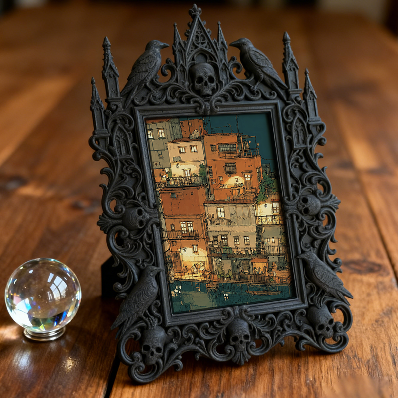 Luxe-dark Gothic Dark-style Photo Frame | Dark Calligraphy Wax Seal Stamp Shop Decor, Photo Ornament, Wall-mountable & Tabletop, Practical F