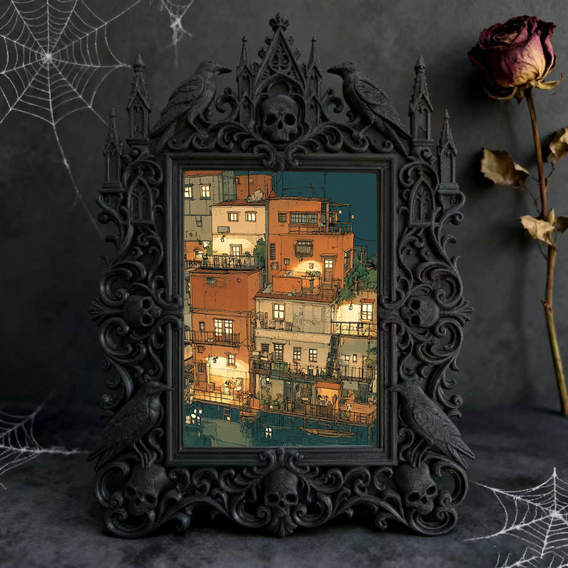 Luxe-dark Gothic Dark-style Photo Frame | Dark Calligraphy Wax Seal Stamp Shop Decor, Photo Ornament, Wall-mountable & Tabletop, Practical F
