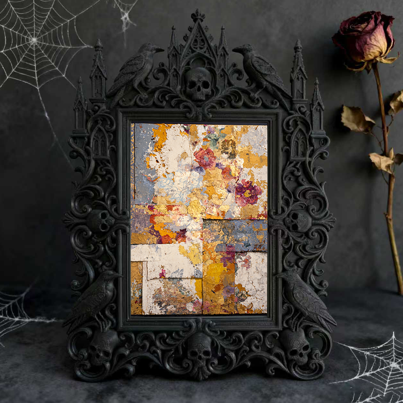 One-of-a-kind Gothic Dark-style Photo Frame | Witchy Herbal Bath Salt Shop Decor, Photo Ornament, Wall-mountable & Tabletop, Portable Frame