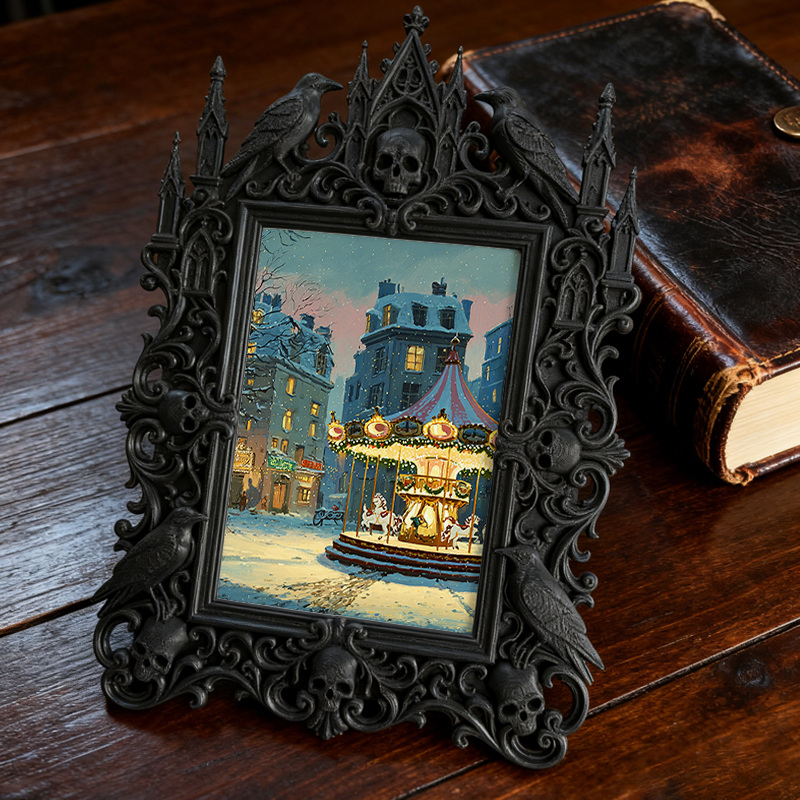 Elegant-spooky Gothic Dark-style Photo Frame | Paranormal Themed Bookstore Shelf Decor, Photo Ornament, Wall-mountable & Tabletop, Elegant F