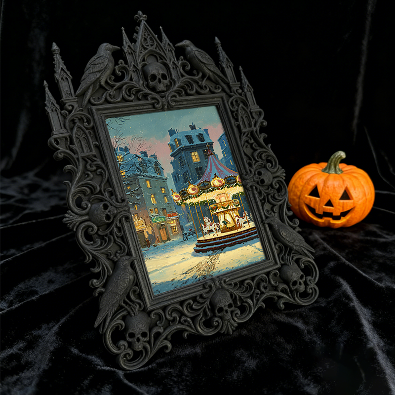 Elegant-spooky Gothic Dark-style Photo Frame | Paranormal Themed Bookstore Shelf Decor, Photo Ornament, Wall-mountable & Tabletop, Elegant F