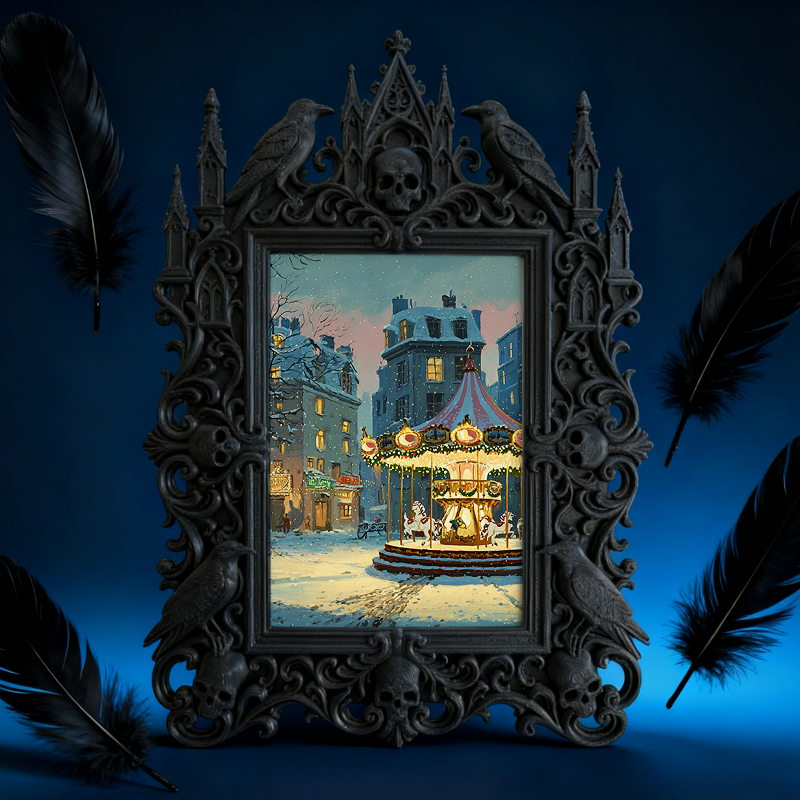 Elegant-spooky Gothic Dark-style Photo Frame | Paranormal Themed Bookstore Shelf Decor, Photo Ornament, Wall-mountable & Tabletop, Elegant F
