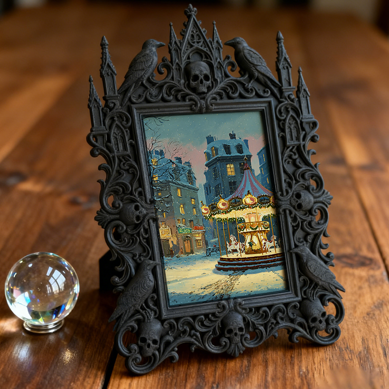 Elegant-spooky Gothic Dark-style Photo Frame | Paranormal Themed Bookstore Shelf Decor, Photo Ornament, Wall-mountable & Tabletop, Elegant F