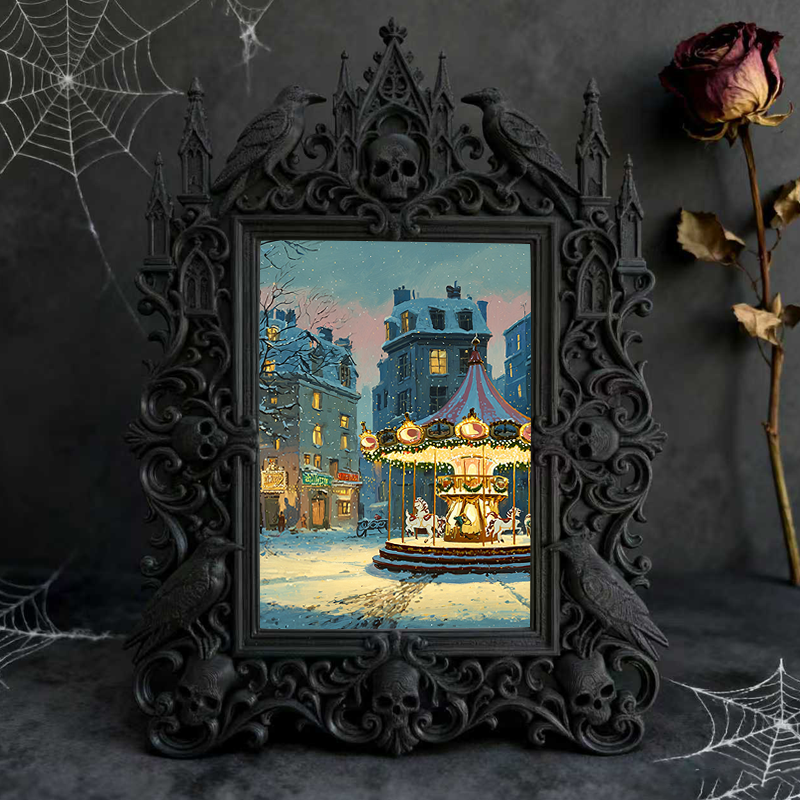 Elegant-spooky Gothic Dark-style Photo Frame | Paranormal Themed Bookstore Shelf Decor, Photo Ornament, Wall-mountable & Tabletop, Elegant F