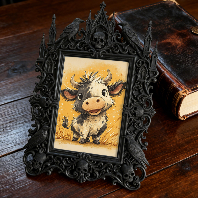 TikTok-famous Gothic Dark-style Photo Frame | Gothic Handmade Soap Carving Shop Decor, Photo Ornament, Wall-mountable & Tabletop, Plastic Fr
