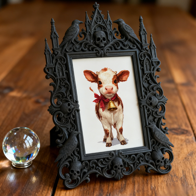 Reel-hit Gothic Dark-style Photo Frame | Gothic Brow Henna Shop Display Decor, Photo Ornament, Wall-mountable & Tabletop, High-gloss Frame