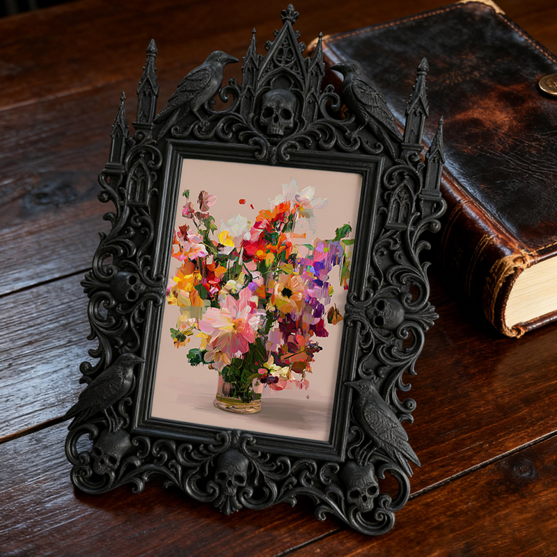 Classy-dark Gothic Dark-style Photo Frame | Dark Academia Book Repair Shop Decor, Photo Ornament, Wall-mountable & Tabletop, Practical Frame