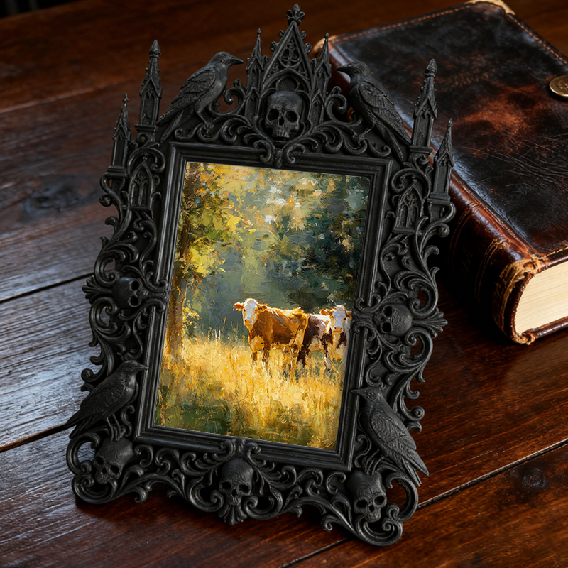 Unique-design Gothic Dark-style Photo Frame | Witchy Moon Phase Poster Shop Decor, Photo Ornament, Wall-mountable & Tabletop, Portable Frame