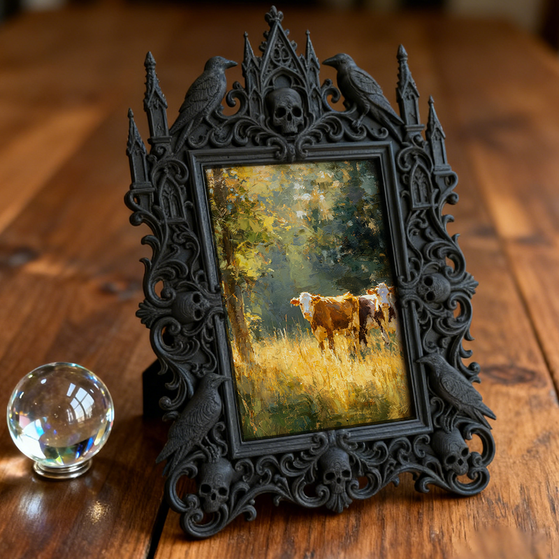 Unique-design Gothic Dark-style Photo Frame | Witchy Moon Phase Poster Shop Decor, Photo Ornament, Wall-mountable & Tabletop, Portable Frame