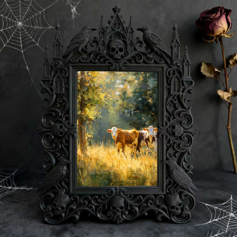 Unique-design Gothic Dark-style Photo Frame | Witchy Moon Phase Poster Shop Decor, Photo Ornament, Wall-mountable & Tabletop, Portable Frame