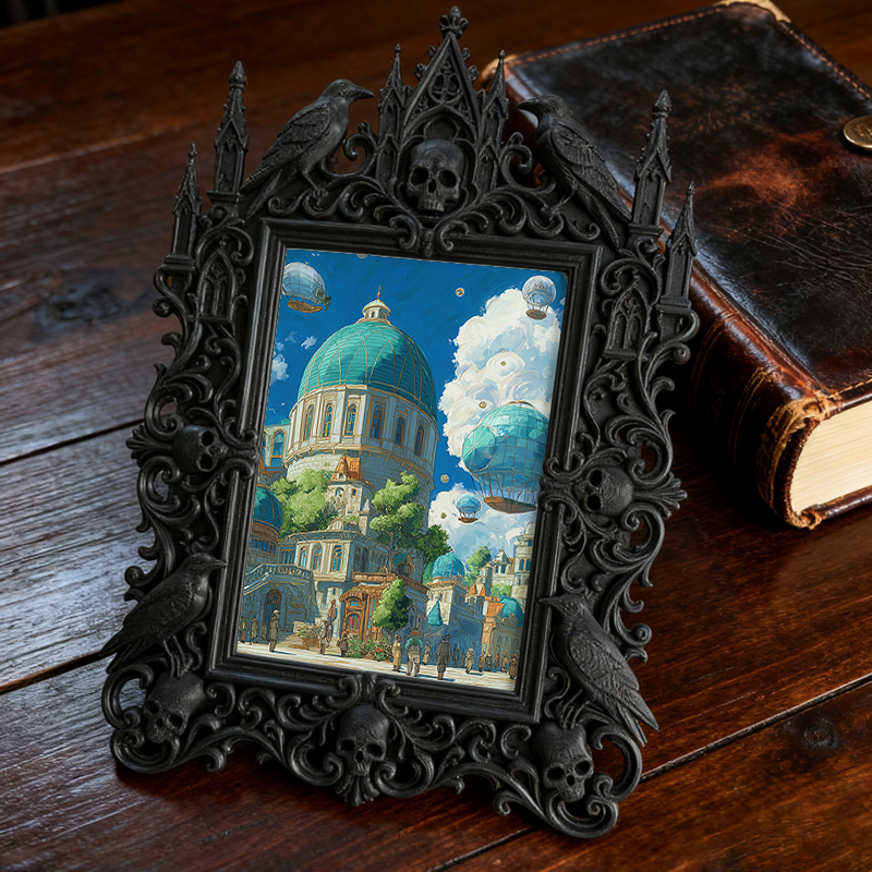 Eye-catching-bold Gothic Dark-style Photo Frame | Dark Fantasy Resin Figurine Shop Decor, Photo Ornament, Wall-mountable & Tabletop, Creativ