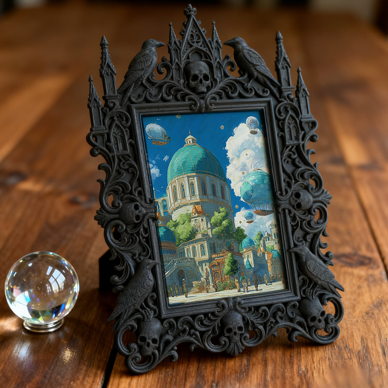 Eye-catching-bold Gothic Dark-style Photo Frame | Dark Fantasy Resin Figurine Shop Decor, Photo Ornament, Wall-mountable & Tabletop, Creativ