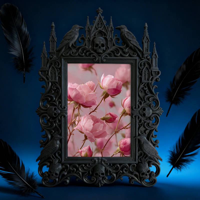 TikTok-trending Gothic Dark-style Photo Frame | Vampire Masquerade Ball Table Decor, Photo Ornament, Wall-mountable & Tabletop, Plastic Fram
