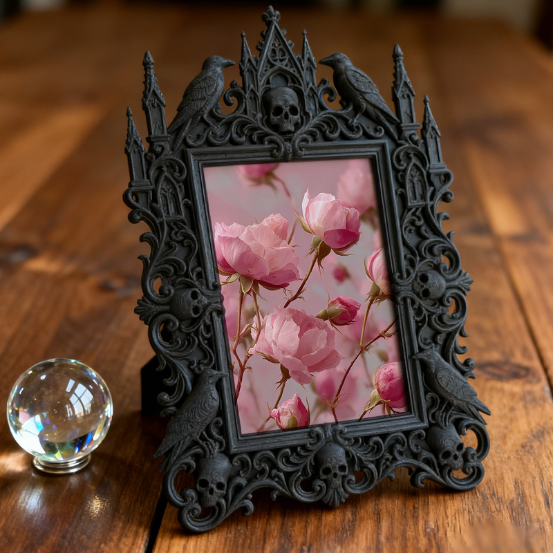 TikTok-trending Gothic Dark-style Photo Frame | Vampire Masquerade Ball Table Decor, Photo Ornament, Wall-mountable & Tabletop, Plastic Fram