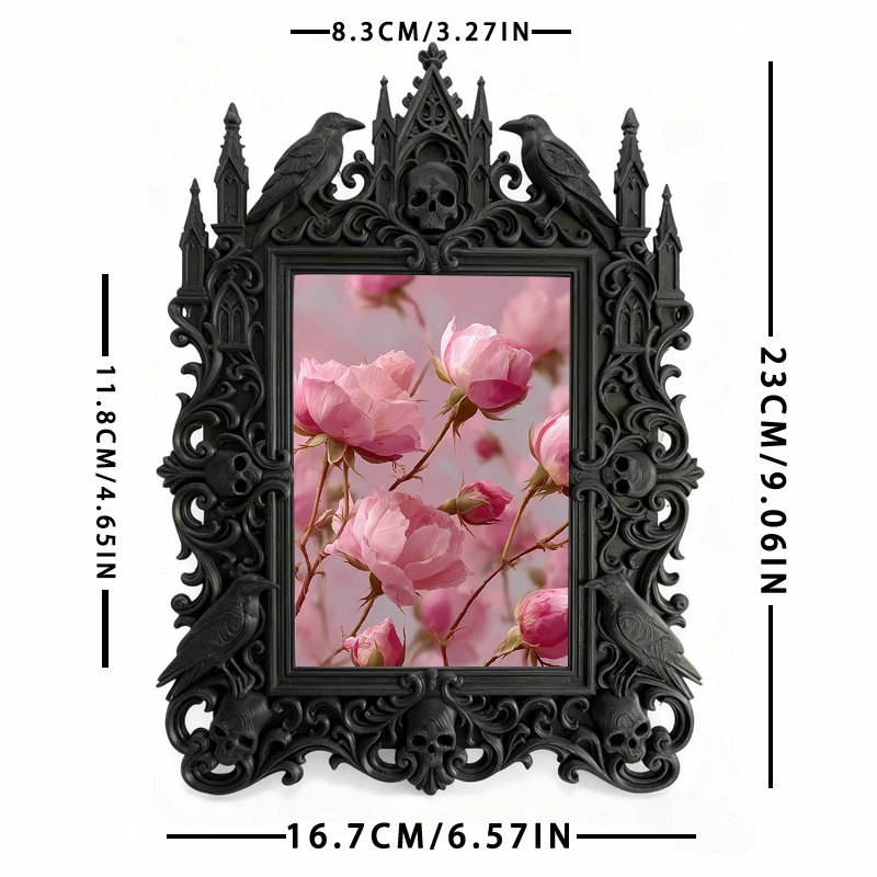 TikTok-trending Gothic Dark-style Photo Frame | Vampire Masquerade Ball Table Decor, Photo Ornament, Wall-mountable & Tabletop, Plastic Fram
